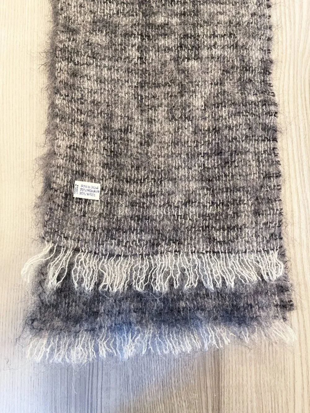Japan Mohair Wool Scarf Gray Heathered Fringe Soft Cozy Winter Wrap